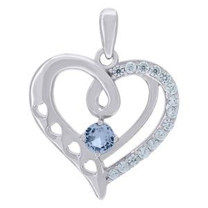 925 Sterling Silver Womens Blue White Cubic-Zirconia Heart Charm Pendant