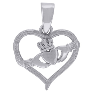 925 Sterling Silver Womens Cubic-Zirconia Heart Claddagh Charm Pendant