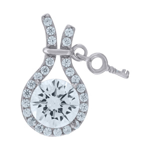 925 Sterling Silver Womens Cubic-Zirconia Bag With Key Charm Pendant