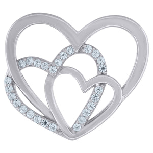 925 Sterling Silver Womens Cubic-Zirconia Triple Heart Charm Pendant
