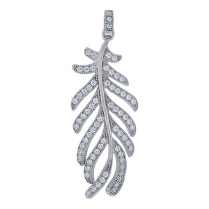 925 Sterling Silver Womens Cubic-Zirconia Feather Charm Pendant