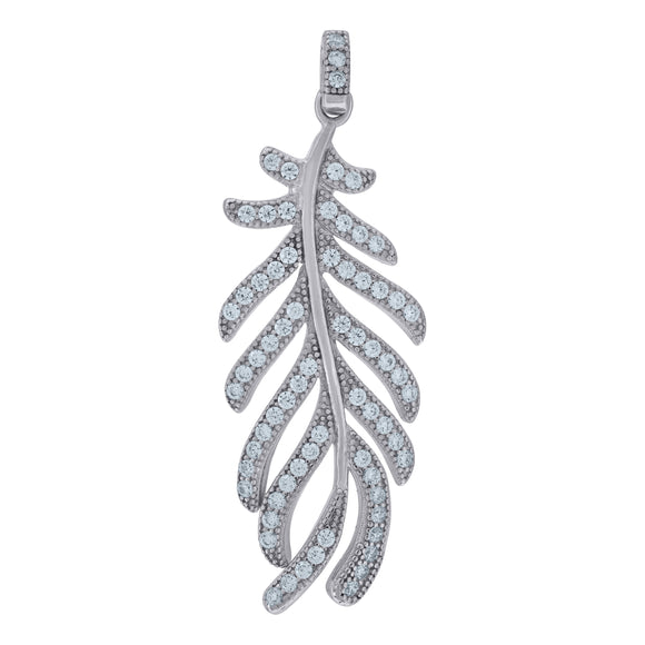 925 Sterling Silver Womens Cubic-Zirconia Feather Charm Pendant