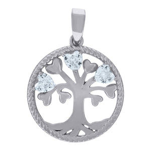 925 Sterling Silver Womens Cubic-Zirconia Tree Of Life Goodluck Charm Pendant