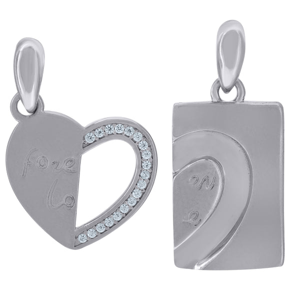 925 Sterling Silver Womens Cubic-Zirconia Heart Charm Pendant