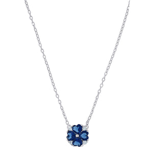 925 Sterling Silver Women Royal Blue Cubic Zirconia Fashion Flower Necklace