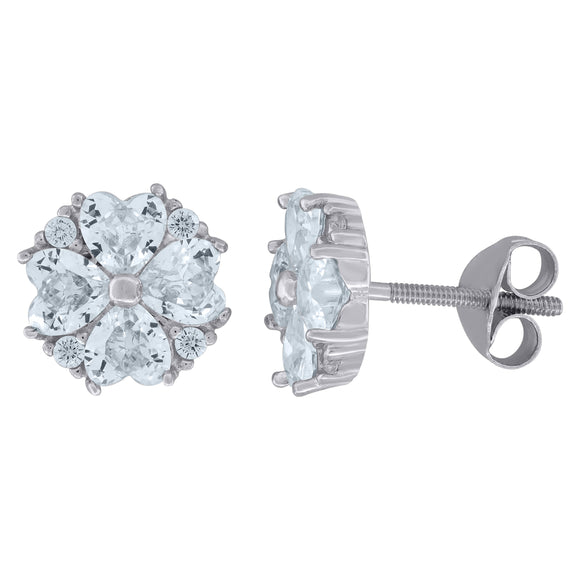 925 Sterling Silver Womens Cubic Zirconia Heart Flower Motif Stud Earrings
