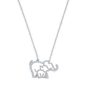925 Sterling Silver Women Cubic Zirconia Rolo Link Elephant Mother Child Necklace