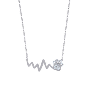 925 Sterling Silver Women Cubic Zirconia Rolo Link Lifeline Paw Necklace
