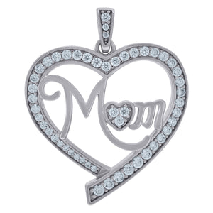 925 Sterling Silver Womens Cubic-Zirconia Heart Mom Talking Charm Pendant