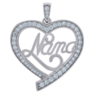 925 Sterling Silver Womens Cubic-Zirconia Heart Nana Talking Charm Pendant