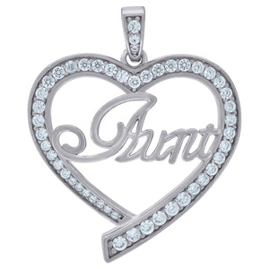 925 Sterling Silver Womens Cubic-Zirconia Heart Aunt Talking Charm Pendant