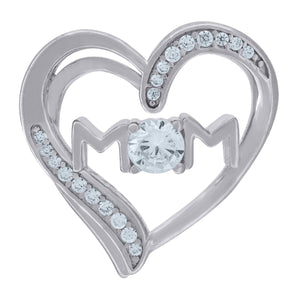 925 Sterling Silver Womens Cubic-Zirconia Heart Mom Talking Charm Pendant