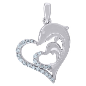 925 Sterling Silver Womens Cubic-Zirconia Dolphin Heart Charm Pendant