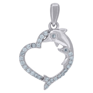 925 Sterling Silver Womens Cubic-Zirconia Dolphin Heart Charm Pendant