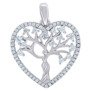 925 Sterling Silver Womens Cubic-Zirconia Heart Tree Of Life Goodluck Charm Pendant