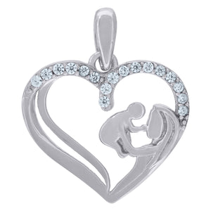 925 Sterling Silver Womens Cubic-Zirconia Mom & Child Heart Charm Pendant