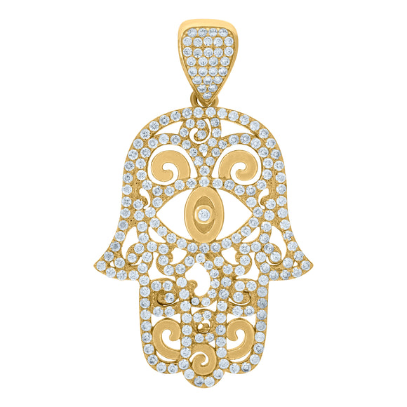 10kt Yellow Gold Mens Cubic Zirconia Cubic-zirconia Hamsa Religious Charm Pendant
