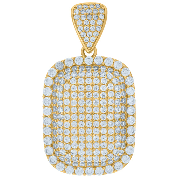 10kt Yellow Gold Mens Cubic-Zirconia Dogtag Cluster Charm Pendant