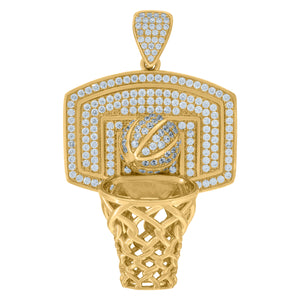 10kt Yellow Gold Mens Cubic-Zirconia Sports Basketball Charm Pendant