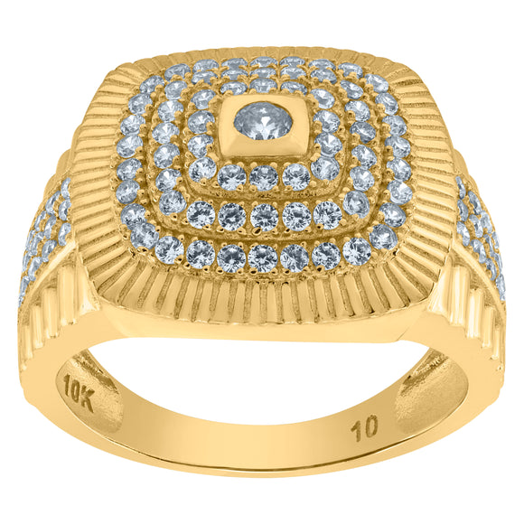 10kt Yellow Gold Mens Round Cubic Zirconia Square Head Engagement Ring