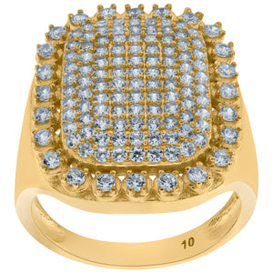 10kt Yellow Gold Mens Round Cubic Zirconia Rectangle Head Engagement Ring