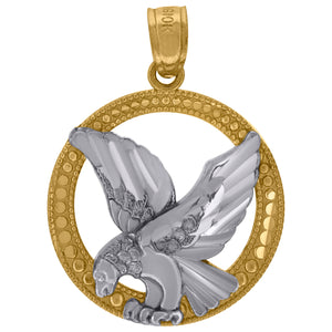 10kt Two-tone Gold Mens Diamond-cut Textured Flying Eagle Bird Charm Pendant