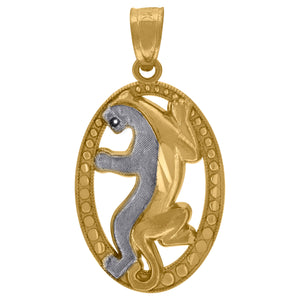 10kt Two-tone Gold Mens Diamond-cut Textured Tiger Animal Charm Pendant