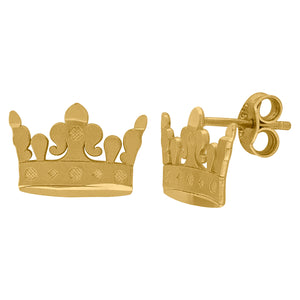 10kt Yellow Gold Mens DC Textured Crown Stud Earrings