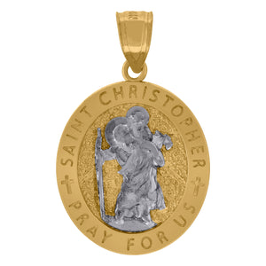 10kt Two-tone Gold Unisex Textured Saint Christopher Pray For Us Religious Charm Pendant