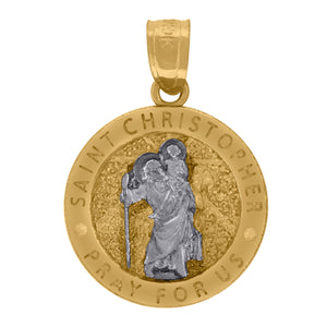 10kt Two-tone Gold Unisex Textured Saint Christopher Pray For Us Religious Charm Pendant