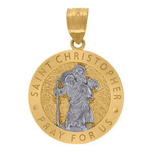 10kt Two-tone Gold Unisex Textured Saint Christopher Pray For Us Religious Charm Pendant