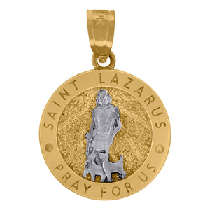 10kt Two-tone Gold Unisex Textured Saint Lazarus Pray For Us Religious Charm Pendant