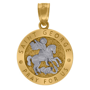 10kt Two-tone Gold Unisex Textured Saint George Pray For Us Religious Charm Pendant