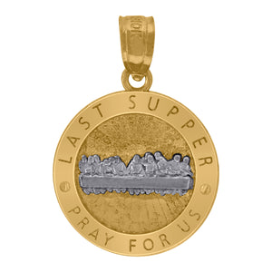 10kt Two-tone Gold Unisex Textured Last Supper Pray For Us Religious Charm Pendant