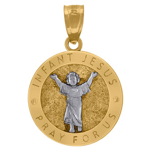 10kt Two-tone Gold Unisex Textured Infant Jesus Pray For Us Religious Charm Pendant