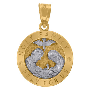 10kt Two-tone Gold Unisex Textured Holy Family Pray For Us Religious Charm Pendant
