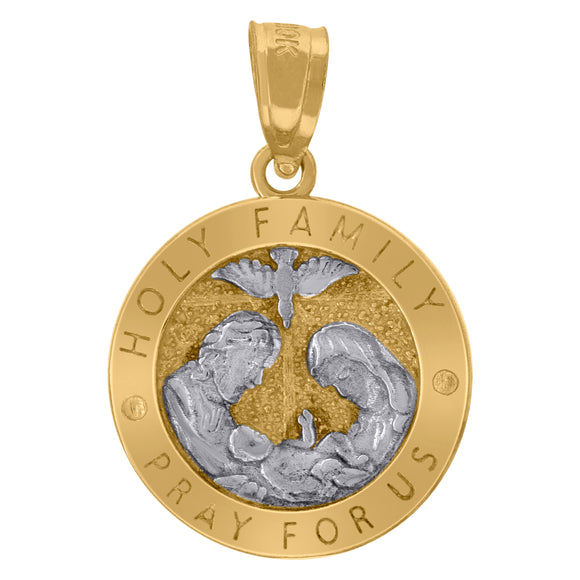 10kt Two-tone Gold Unisex Textured Holy Family Pray For Us Religious Charm Pendant