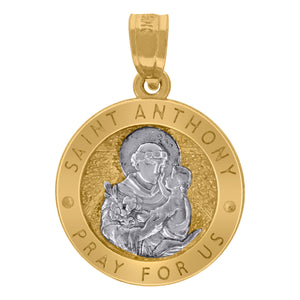 10kt Two-tone Gold Unisex Textured Saint Anthony Pray For Us Religious Charm Pendant