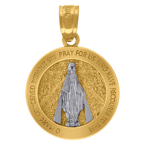 10kt Two-tone Gold Unisex Textured O Mary Pray For Us Religious Charm Pendant