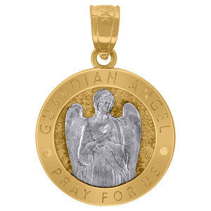 10kt Two-tone Gold Unisex Textured Guardian Angel Pray For Us Religious Charm Pendant