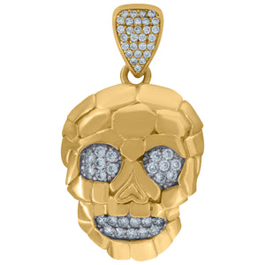 10kt Two-Tone Gold Mens Cubic-Zirconia Fashion Skull Charm Pendant