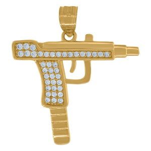 10kt Yellow Gold Mens Cubic Zirconia Cubic-zirconia Machine Gun Charm Pendant