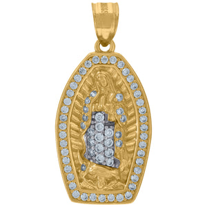 10kt Two-tone Gold Unisex Cubic Zirconia Cubic-zirconia Lady Of Guadalupe Religious Pendant