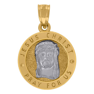 10kt Two-tone Gold Unisex Textured Jesus Christ Pray For Us Religious Charm Pendant