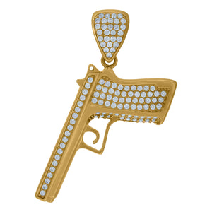 10kt Yellow Gold Mens Cubic Zirconia Pistol Charm Pendant