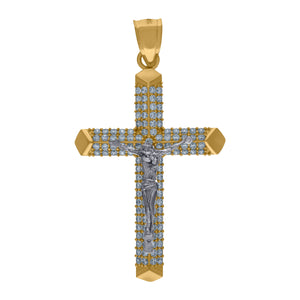 10kt Two-Tone Gold Men Cubic-zirconia Religious Crucifix Pendant