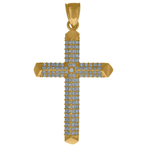 10kt Yellow Gold Unisex Cubic Zirconia Cubic-zirconia Cross Religious Pendant