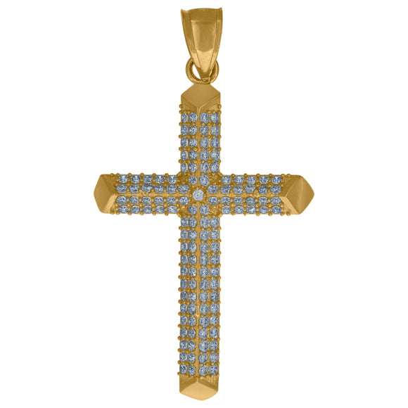 10kt Yellow Gold Unisex Cubic Zirconia Cubic-zirconia Cross Religious Pendant