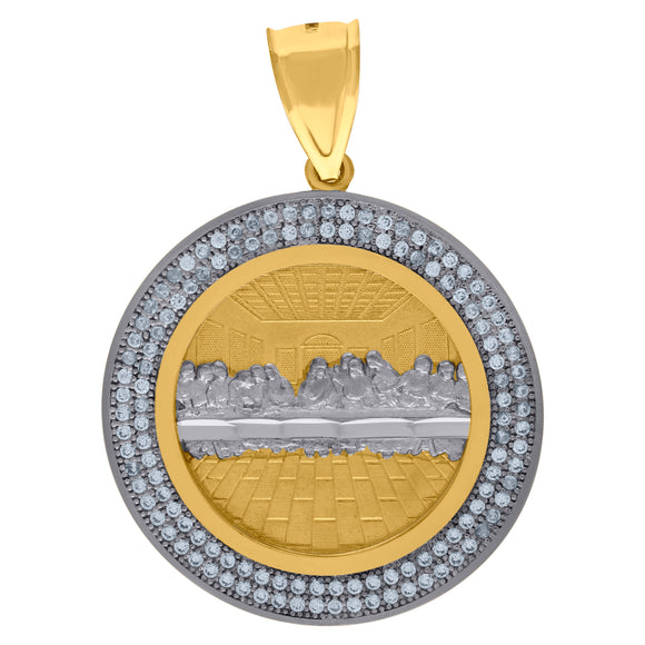 10kt Two-Tone Gold Men Cubic-zirconia Religious Last Supper Pendant