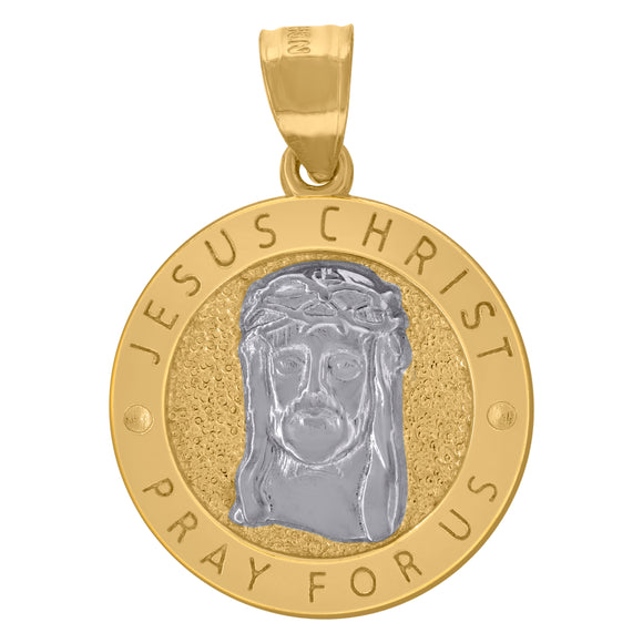 10kt Two-tone Gold Mens Textured Jesus Pray For Us Religious Charm Pendant